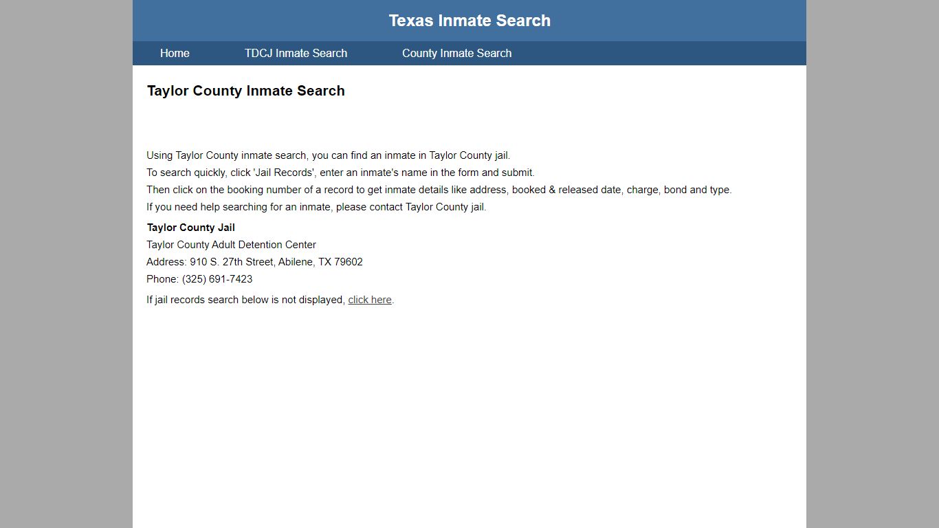 Taylor County Jail Inmate Search